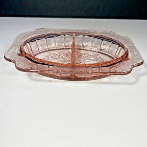 Vintage Jeannette Adam Pink Depression Glass Oval Divided Relish Dish